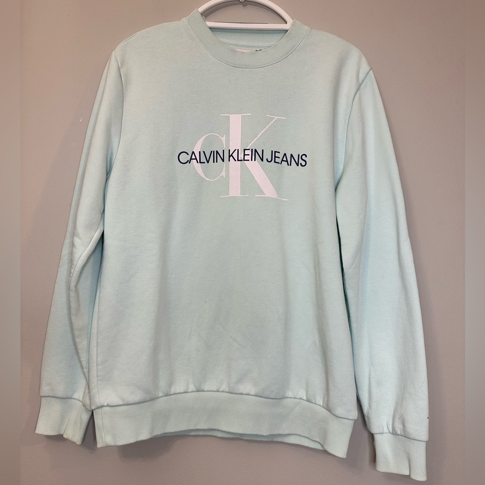 Calvin Klein Jeans Monogram Logo Fleece Men's Teal Crewneck Sweatshirt Size M